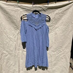 As U Wish Light Blue Dress with Lace Accents